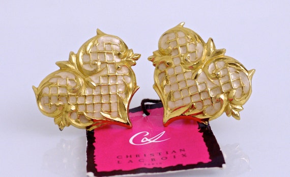 Vintage Christian Lacroix Heart Enamel Earrings