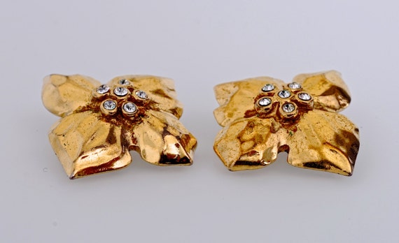 Vintage YVES SAINT LAURENT Flower Rhinestone Bud … - image 4