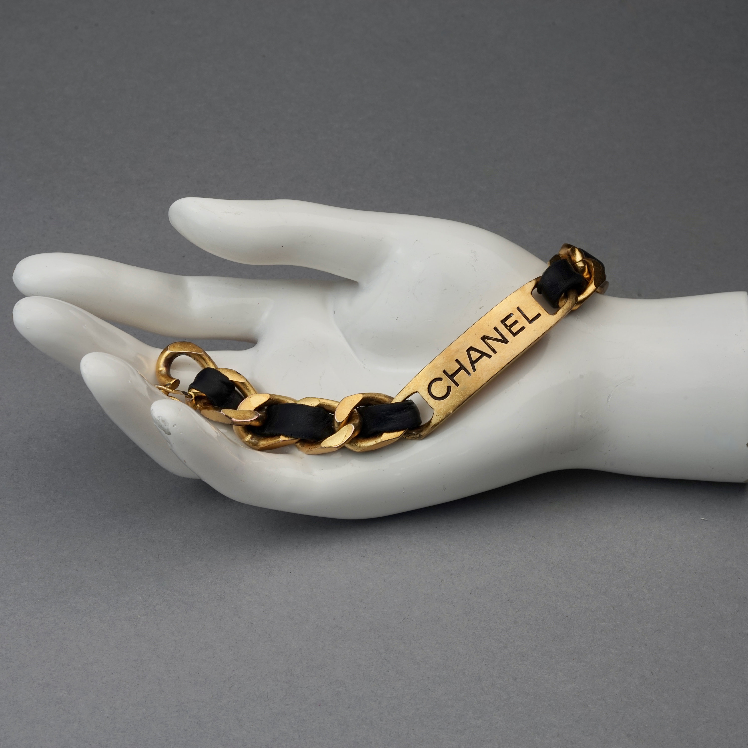 Vintage 1995 CHANEL ID Plate Leather Chain Bracelet - Etsy