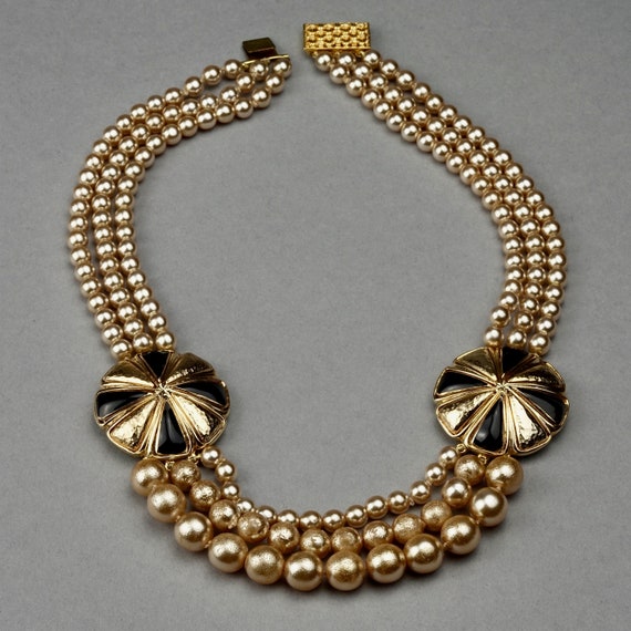 Vintage Balenciaga Tiered Pearl Disc Necklace - image 1