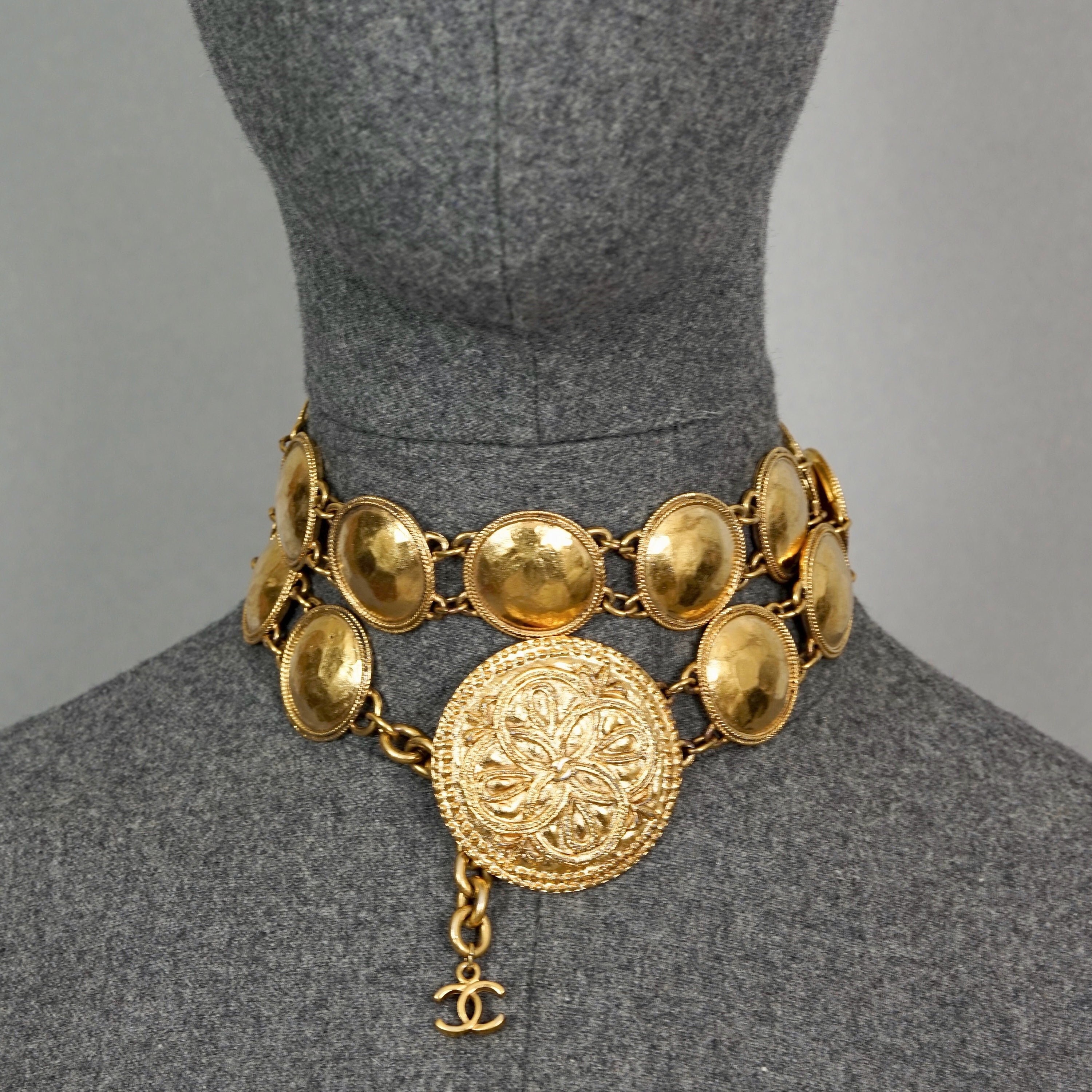 Vintage CHANEL Logo Filigree Medallion Necklace Belt 