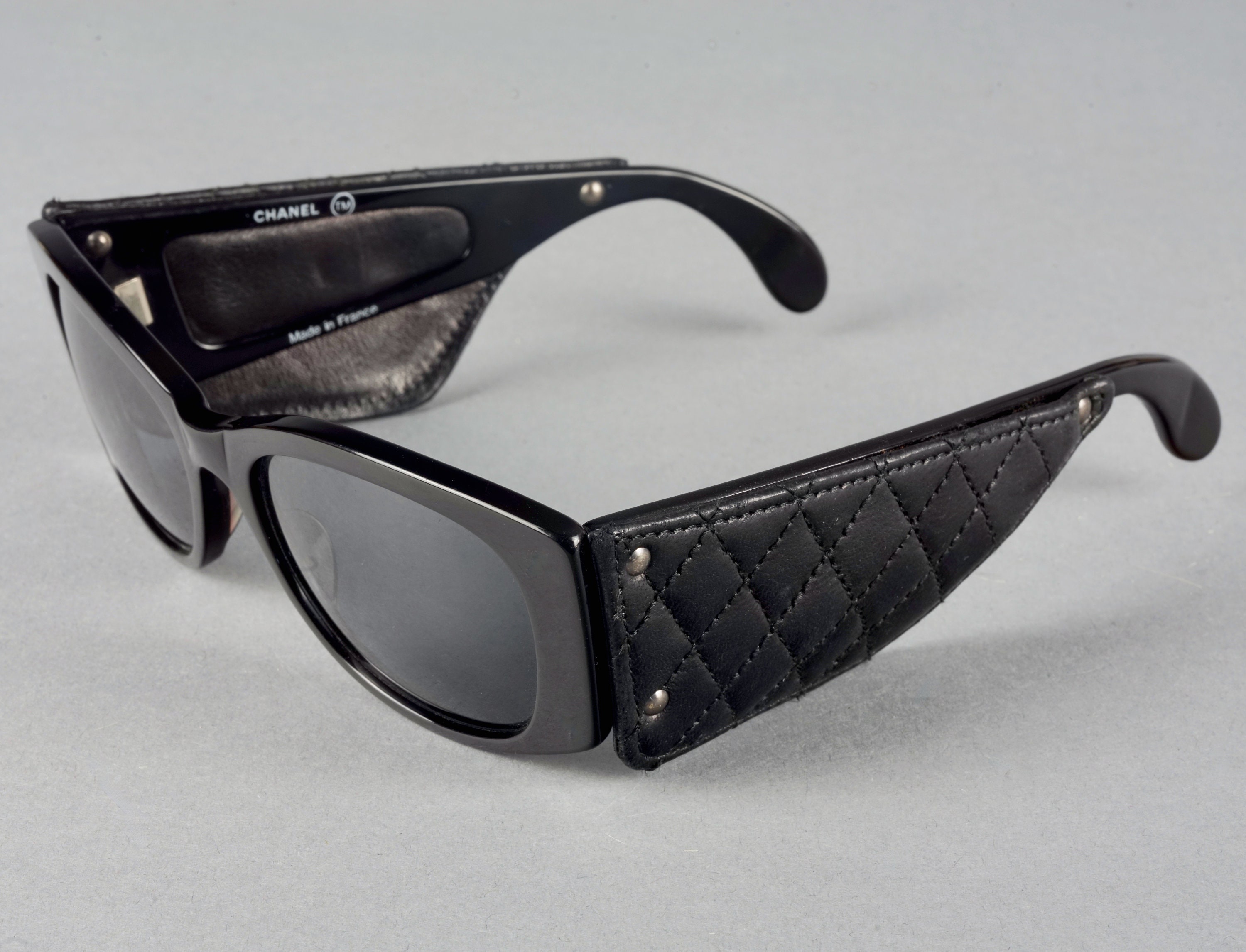 Vintage 1988 CHANEL Quilted Leather Sunglasses 