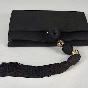 Vintage GIANNI VERSACE COUTURE Black Raw Silk Passementerie Tassel Clutch Bag