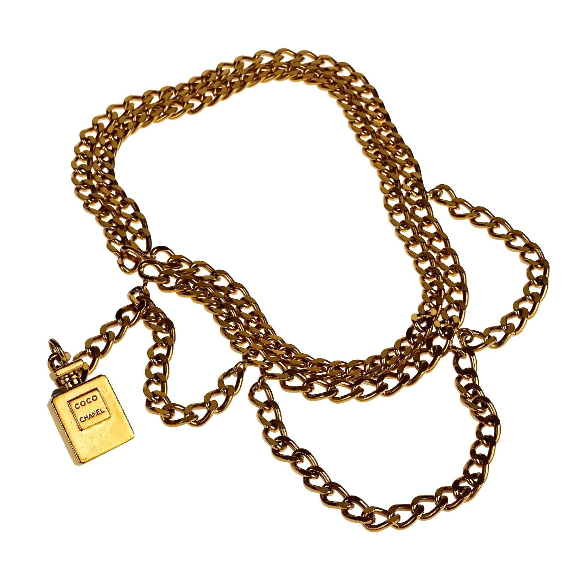 1994 Vintage Chanel Triple Gold Toned Leather Chain Belt