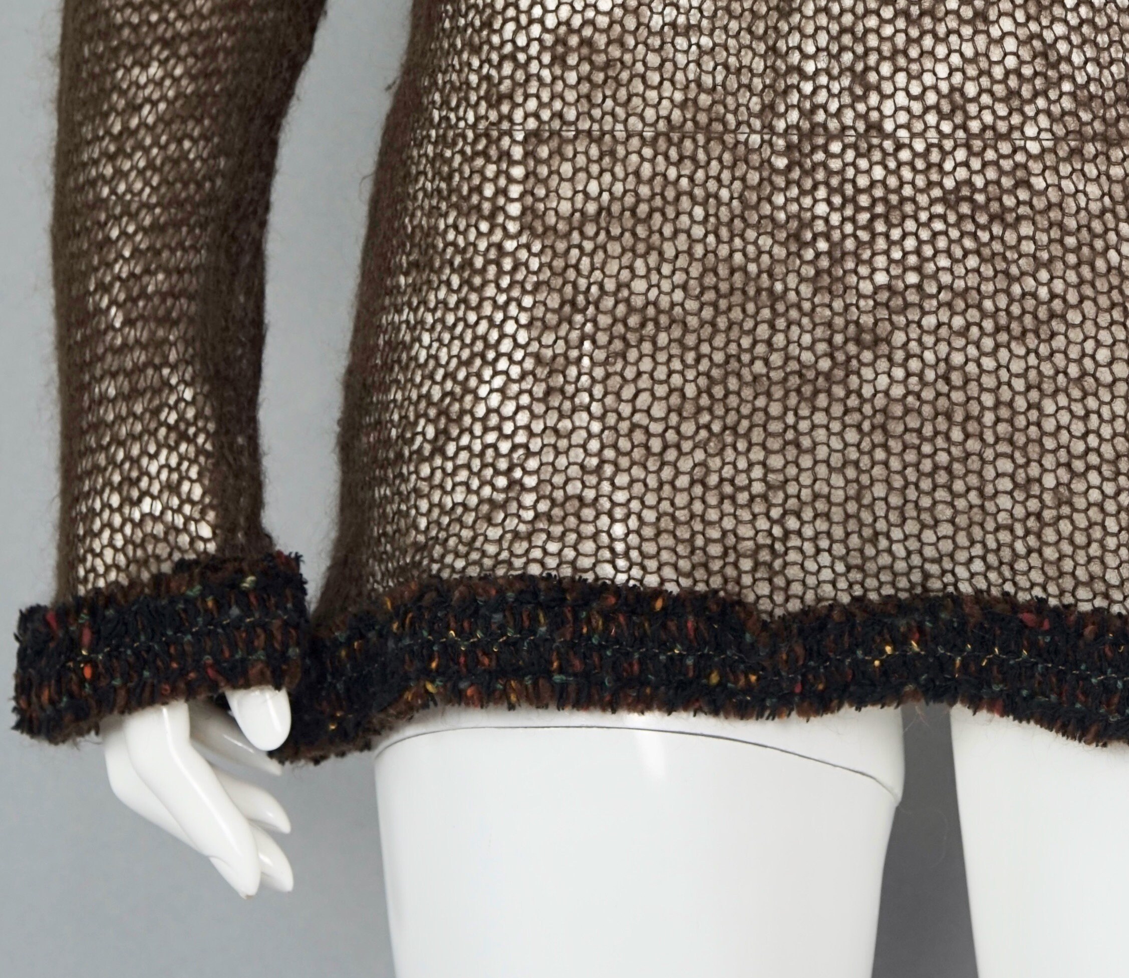 Vintage CHANEL CC Logo Frills Brown Knitted Wool Sweater 