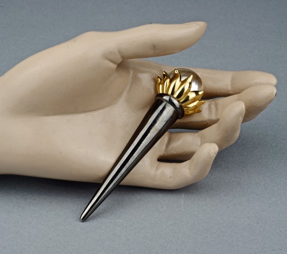 Vintage KARL LAGERFELD Torch Pearl Brooch - Etsy