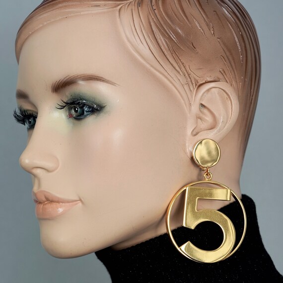 Vintage Chanel Large Black and Gold Hoop Earrings