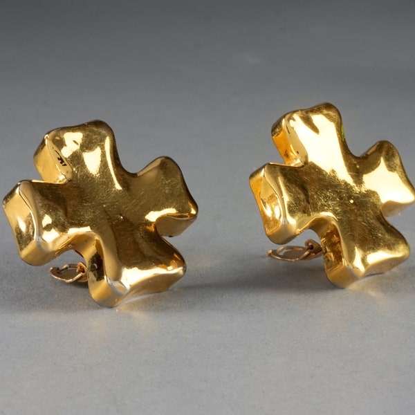 Vintage CHRISTIAN LACROIX Massive Cross Gold Earrings