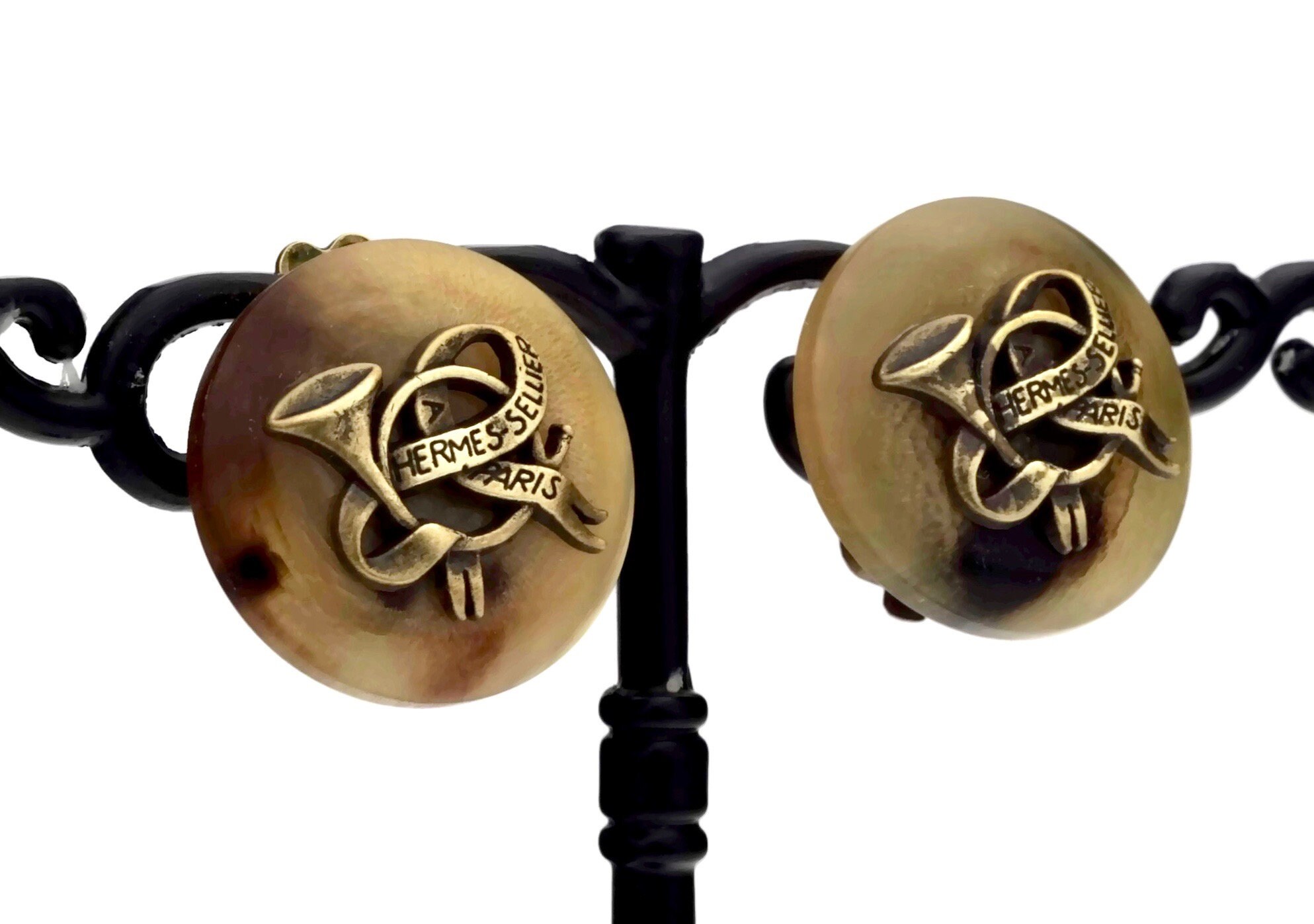 Vintage HERMES PARIS SELLIER Horn Trumpet Earrings - Etsy