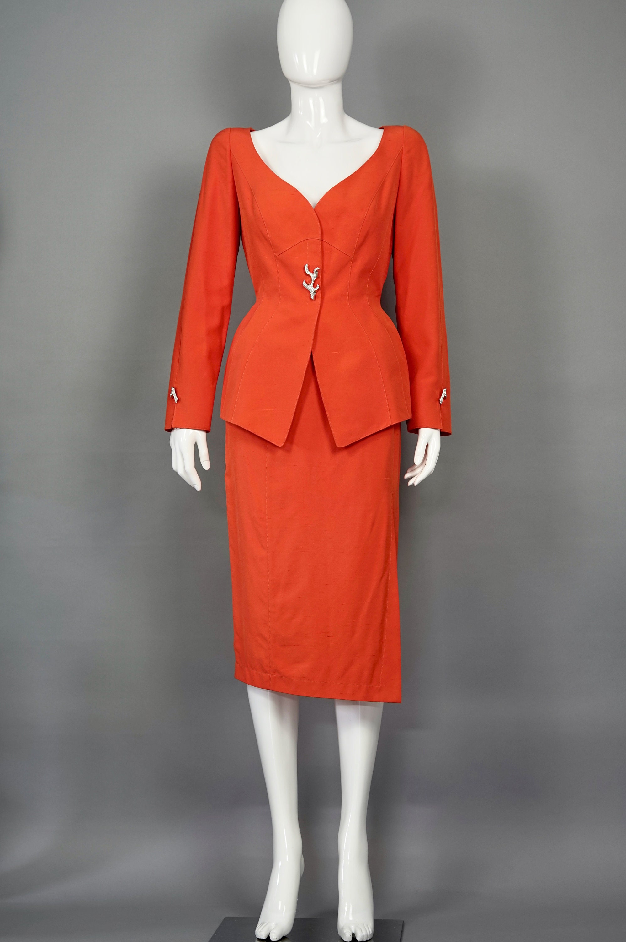 Vintage THIERRY MUGLER Silk Jeweled Coral Button Orange Vintage THIERRY MUGLER Silk Jeweled Coral Button Orange