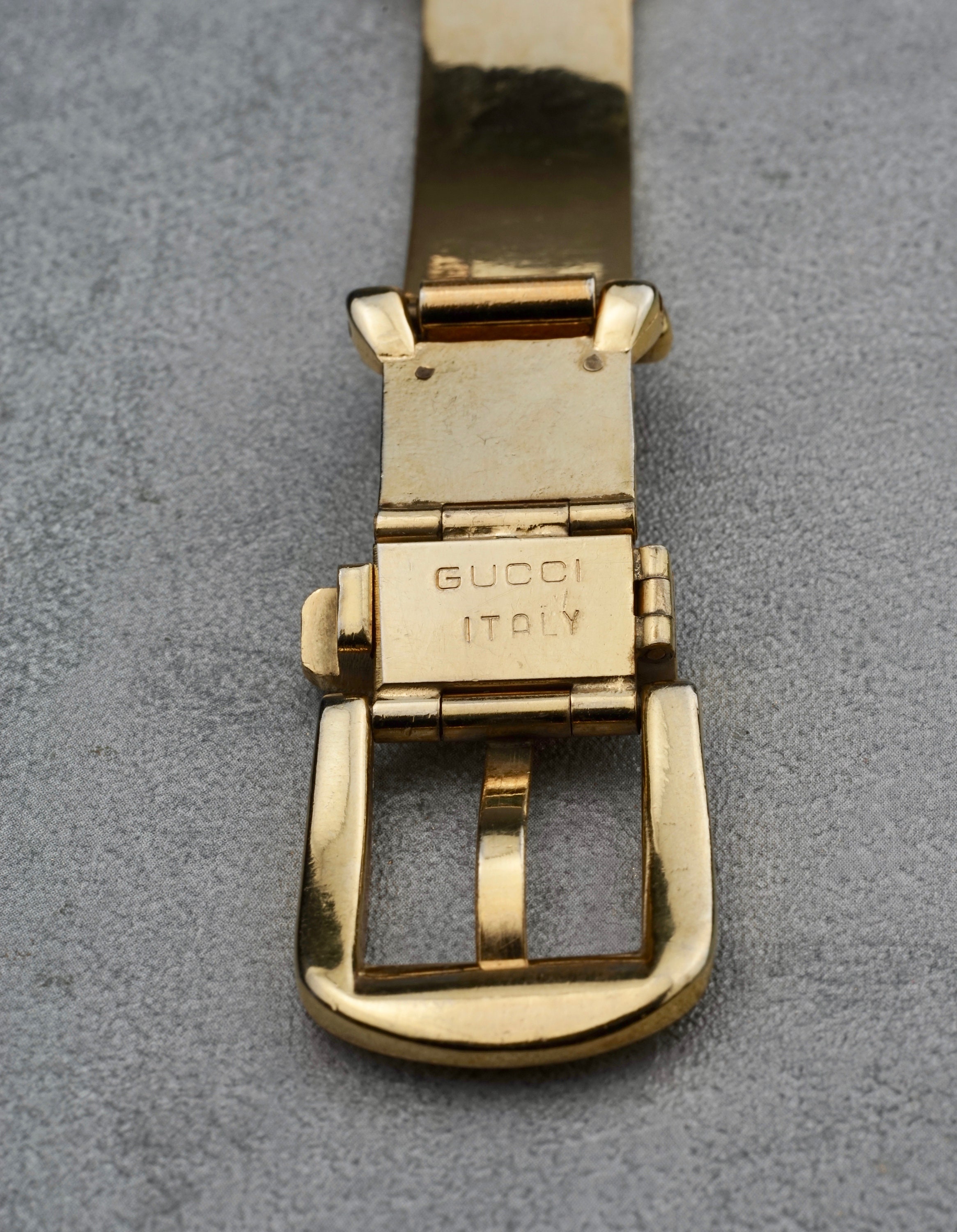 Vintage Old Gucci GG Gold Tone Buckle Dark Brown Leather