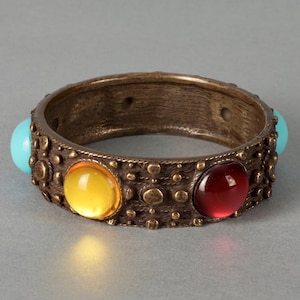 Vintage JEAN PAUL GAULTIER Ethnic Glass Cabochons Cuff Bracelet
