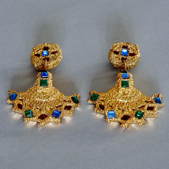 Vintage FREDERIC VOLLE PARIS Jewelled Opulent Mogul Dangling Earrings View 5
