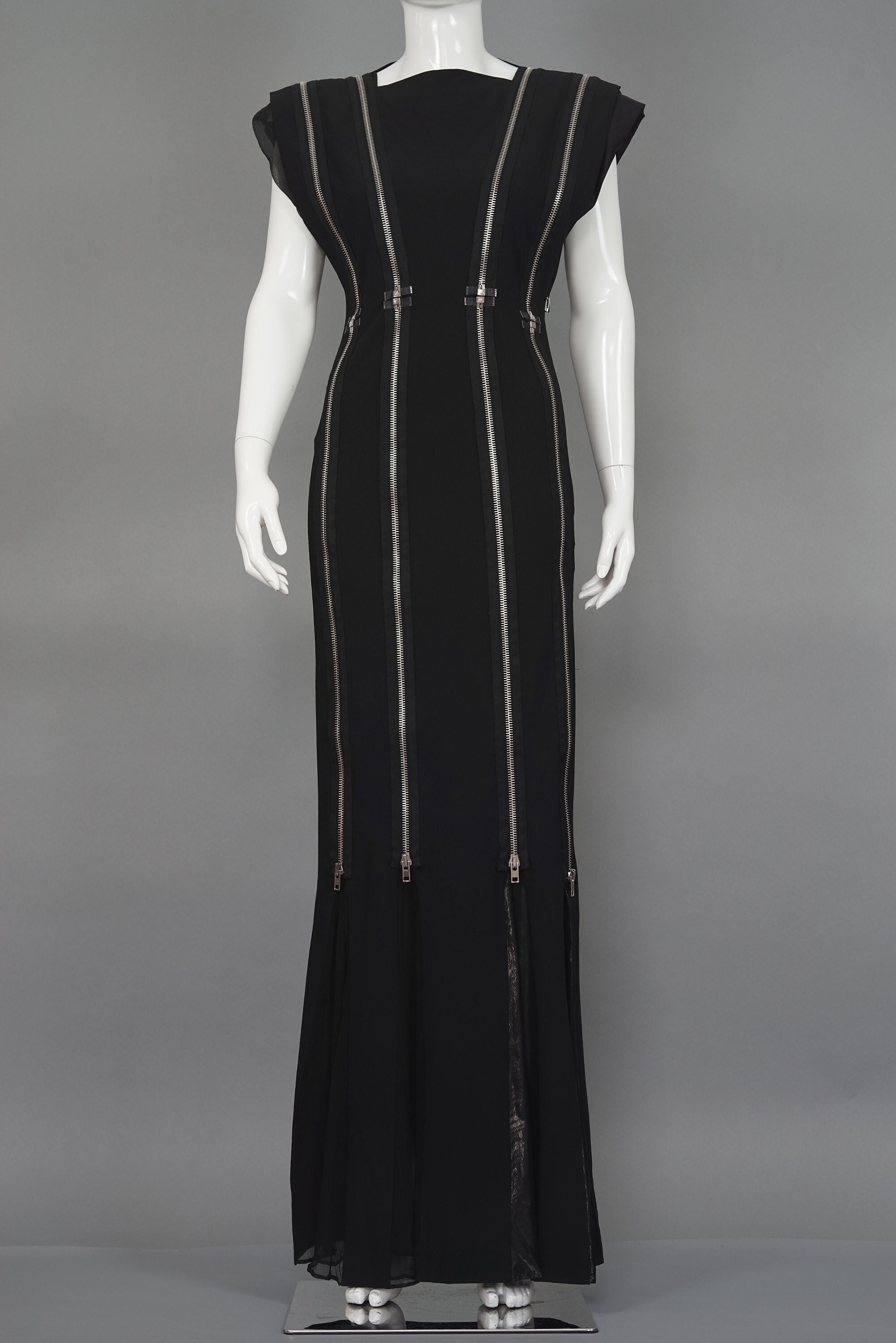 Vintage Rare JEAN PAUL GAULTIER Multi Zipper Black Long Dress Gown