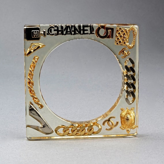 Buy Vintage 1997 CHANEL Iconic Charms Lucite Plexi Square Bangle