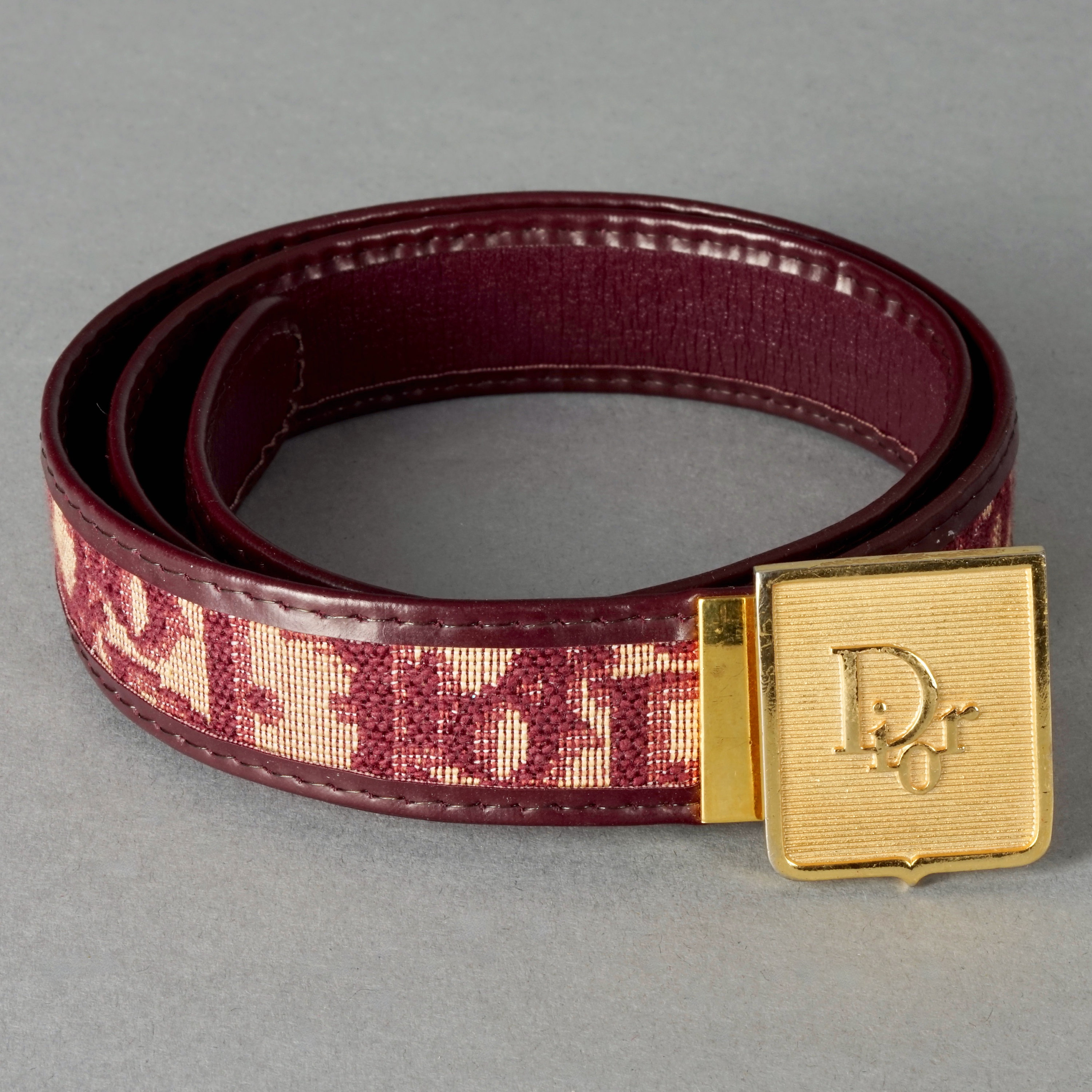 Vintage CHRISTIAN DIOR Oblique Logo Monogram Burgundy Belt 