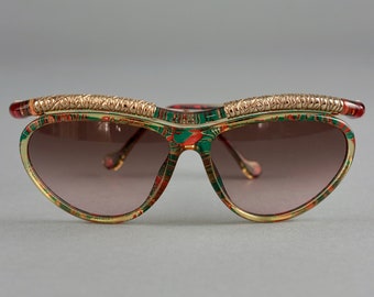 Vintage CHRISTIAN LACROIX Cat Eye Abstract Gilt Accent Sunglasses