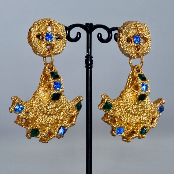Vintage FREDERIC VOLLE PARIS Jewelled Opulent Mogul Dangling Earrings View 4