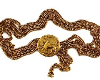 vintage CHANEL par Robert Goossens Lion Médaillon Triple Chaîne Collier Ceinture