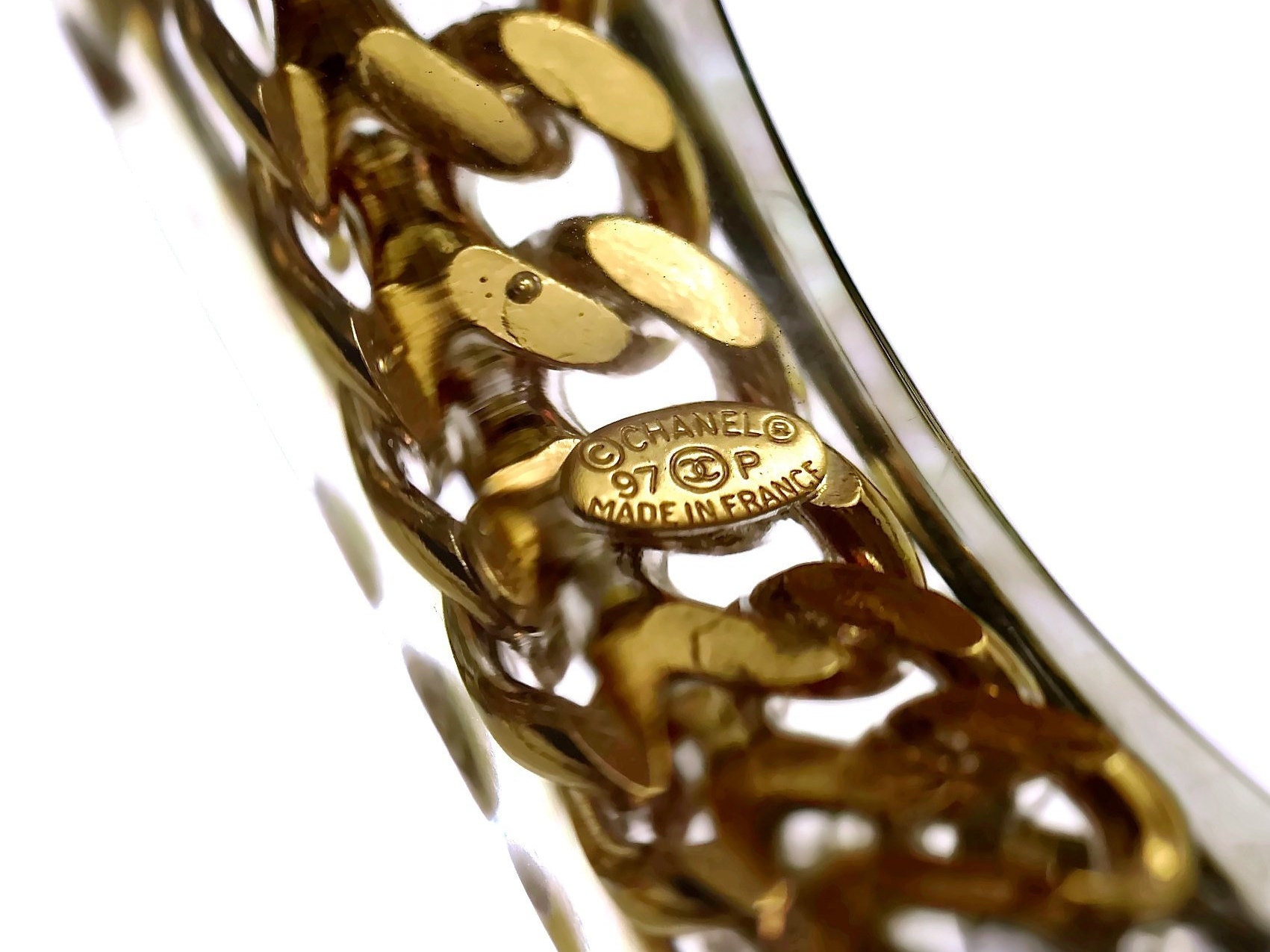 Vintage CHANEL Logo Matelasse Bangle Bracelet Jewelry Accessory Gold Plated  F/S