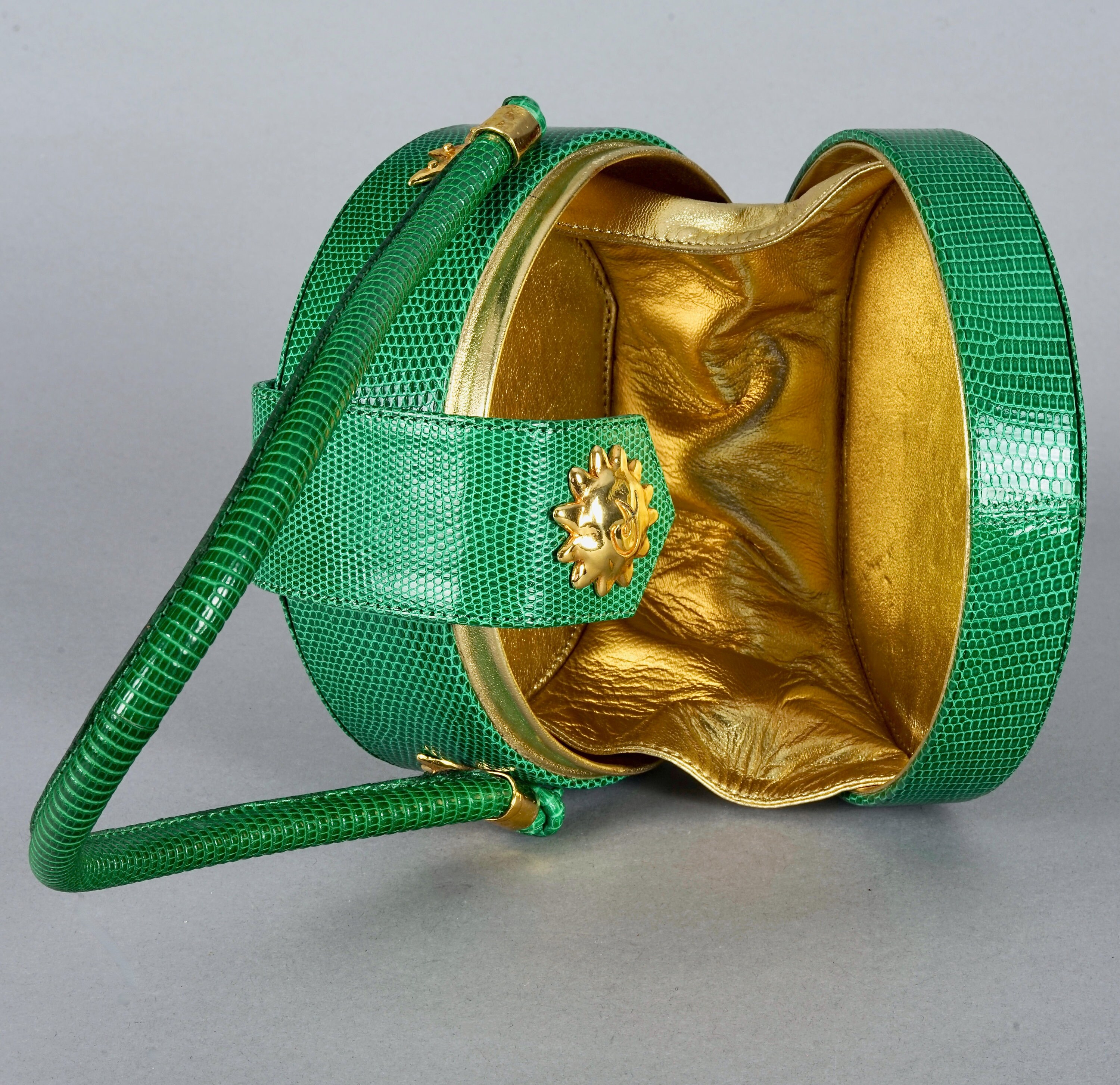 Vintage CHRISTIAN LACROIX Logo Sun Green Leather Top Handle