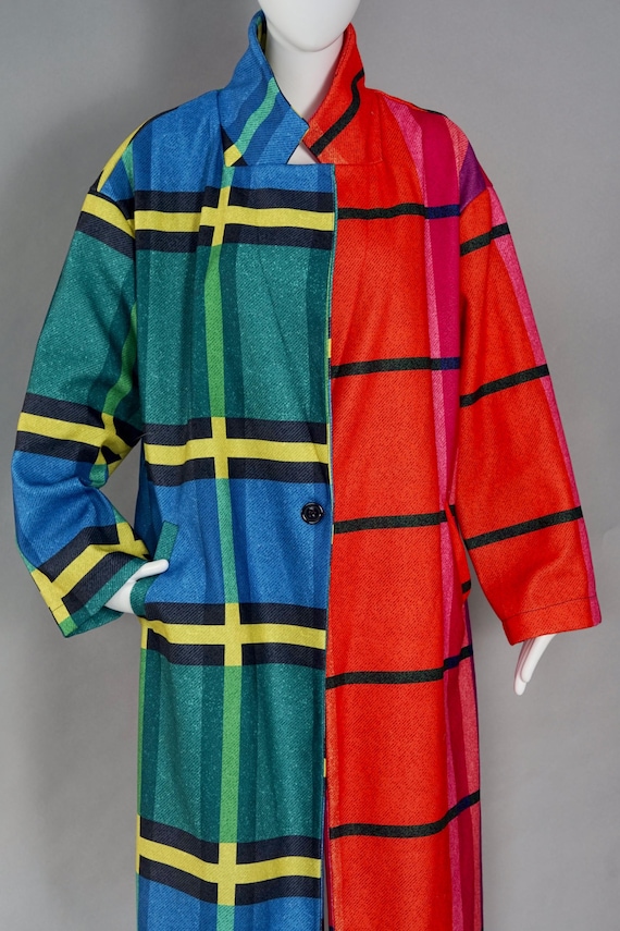 Vintage Bold Multicolour Plaid Patchwork Coat - image 2