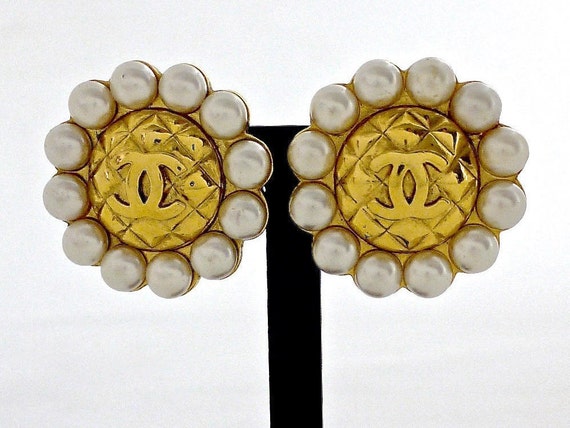 Vintage Massive CHANEL Quilted CC Logo Pearl Earrings -  UK