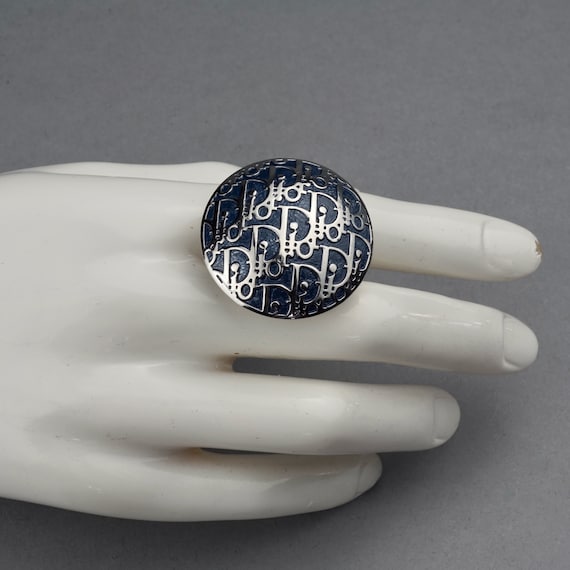 関税込み＊HOM CHRISTIAN DIOR PLATE RINGシルバーR2245HOMST Christian Dior Trotter Ring Metal and Enamel Blue 7635135