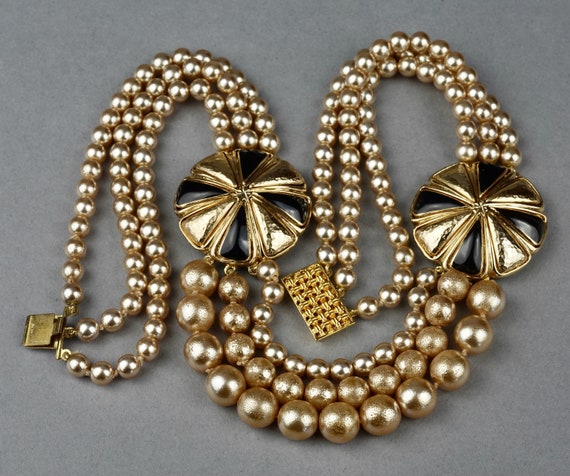 Vintage Balenciaga Tiered Pearl Disc Necklace - image 3