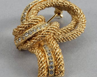 1970s Christian Dior Gold Plated Love Knot Rope With Clear Crystal