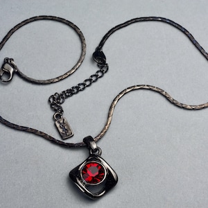 Vintage YVES SAINT LAURENT Ysl Gunmetal Ruby Rhinestone Pendant Necklace