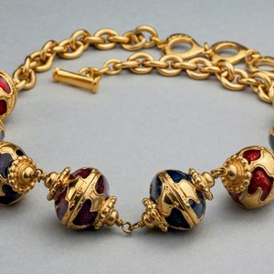 Vintage YVES SAINT LAURENT Ysl Robert Goossens Ornate Enamel Ball Link Necklace