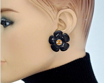 【CHANEL】chanel black crystal flower ear clip★イヤリング RAREAuth CHANEL Camellia Flower Motif CC LOGOS Earrings Clip