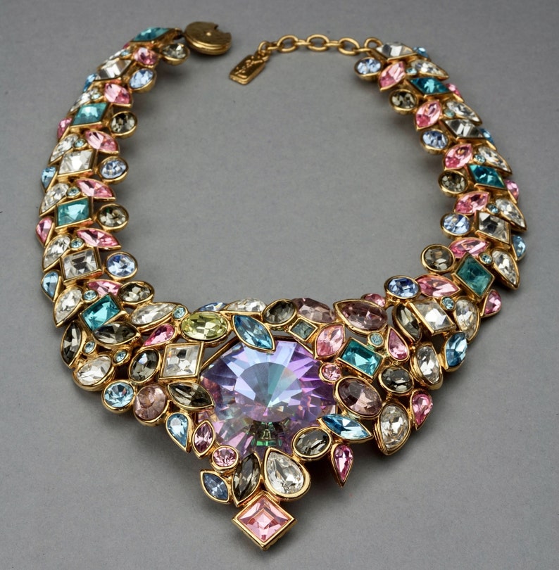 Vintage YVES SAINT LAURENT Robert Goossens Multi Jeweled Runway Necklace image 2