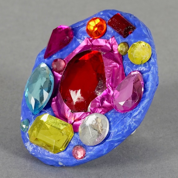 Massive MOSCHINO Oval Lavender Jewelled Foil Papier-Mâché Ring