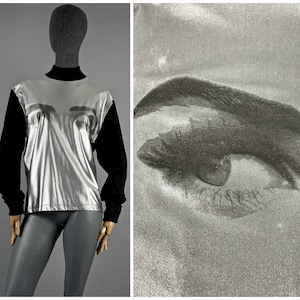 Vintage JEAN PAUL GAULTIER Eyes Metallic Silver Sweater Shirt