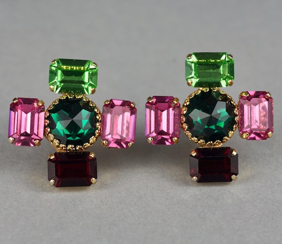 Vintage CHRISTIAN LACROIX Jewelled Cross Earrings