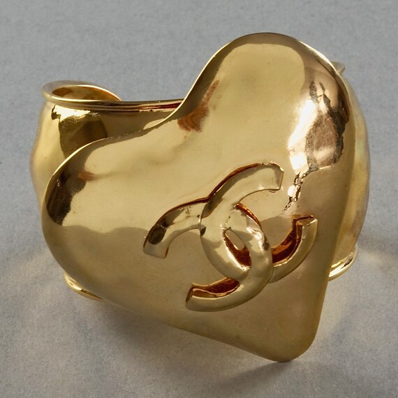 Vintage 1993 CHANEL Logo Heart Cuff Bracelet