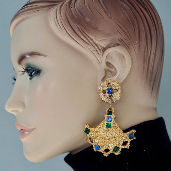 Vintage FREDERIC VOLLE PARIS Jewelled Opulent Mogul Dangling Earrings View 2