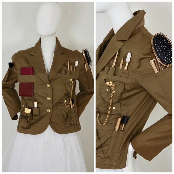 vintage rare moschino couture survival jacket military safari etsy