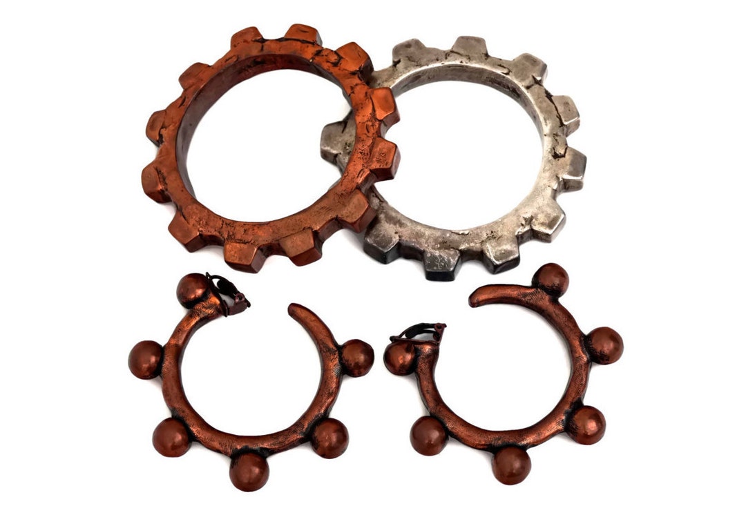 Vintage SCOOTER PARIS Brutalist Gear Bangles Creole Earrings Etsy