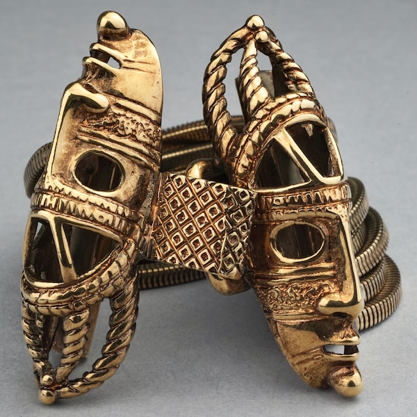 Vintage DOMINIQUE AURIENTIS Tribal Mask Multi Chain Cuff Bracelet