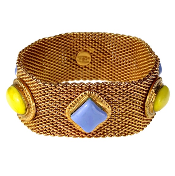 Vintage CHANEL Mesh Pop Colour Glass Paste Cuff Bracelet 