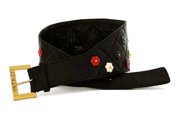 Vintage CHANEL Quilted Colourful Camellia Leather Corset  display picture 1
