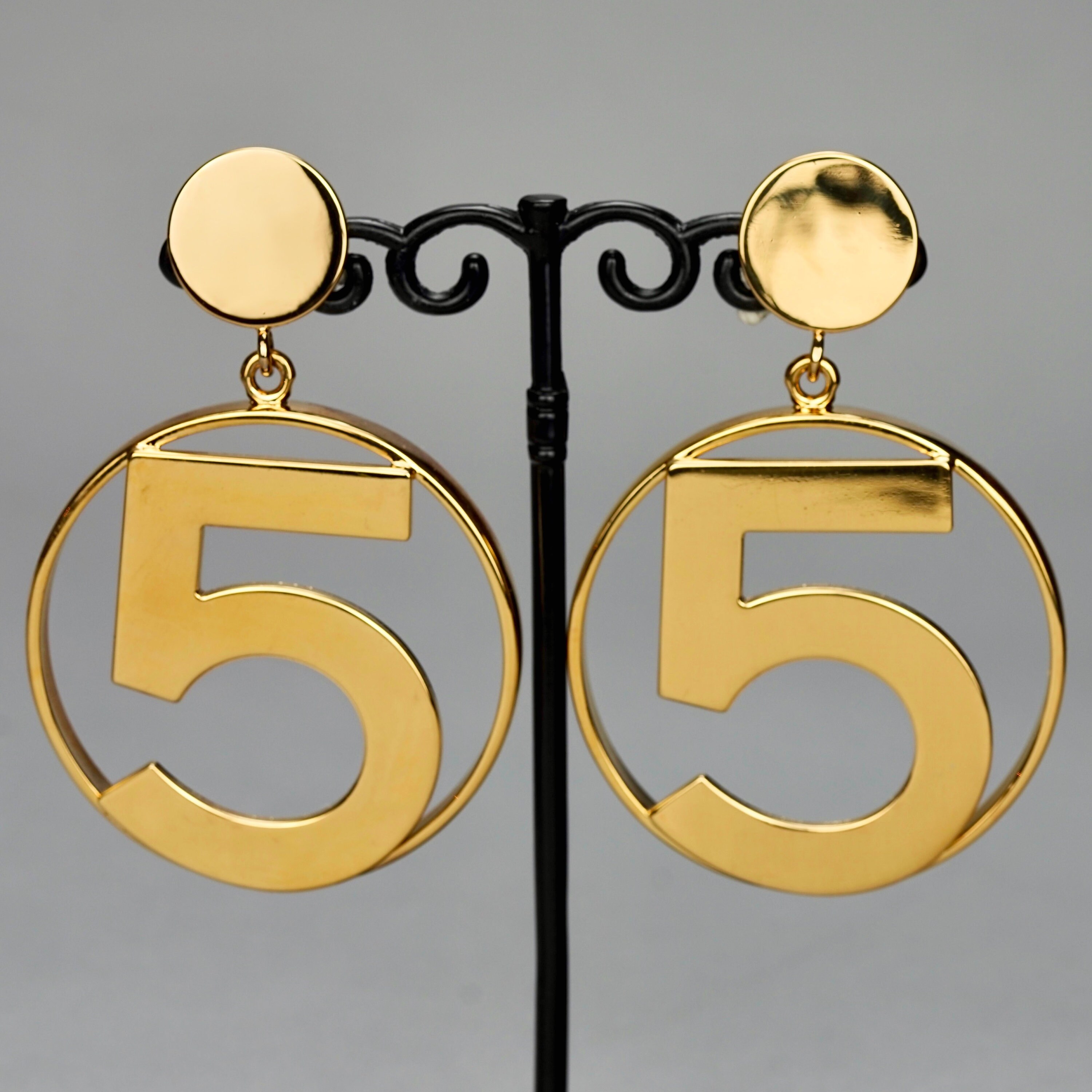 Vintage Jumbo CHANEL Iconic No 5 Hoop Earrings 