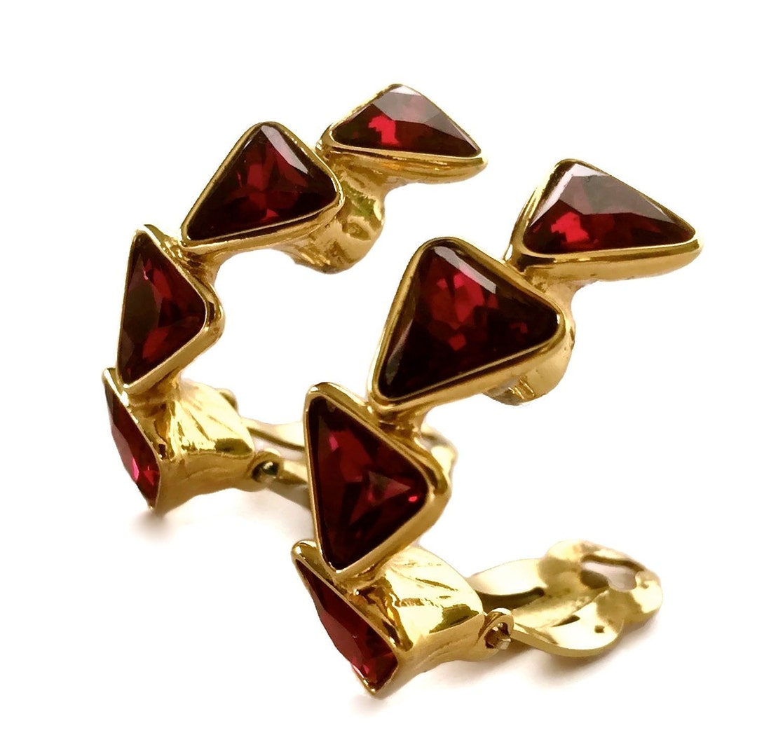 Ysl Geometry Pattern Vintage YVES SAINT LAURENT Ysl Geometric Ruby Rhinestone Earrings - Etsy