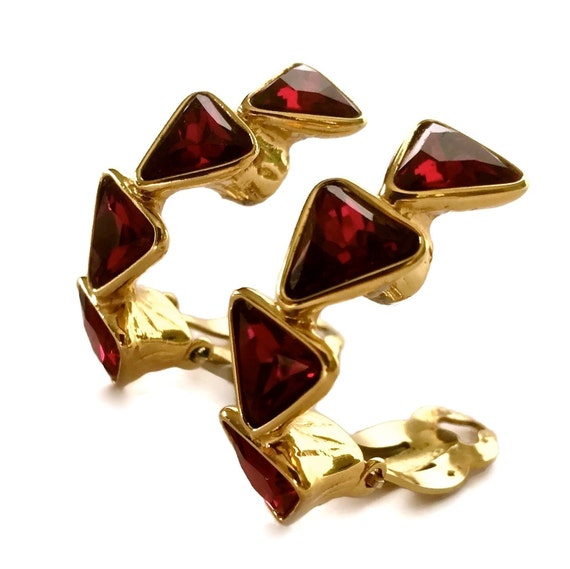 Vintage YVES SAINT LAURENT Ysl Geometric Ruby Rhi… - image 1