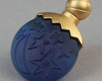 Broche Vintage KARL LAGERFELD - Émail, Cristal Et Perle - Bleu Sur Plaqué Or - État D'occasion