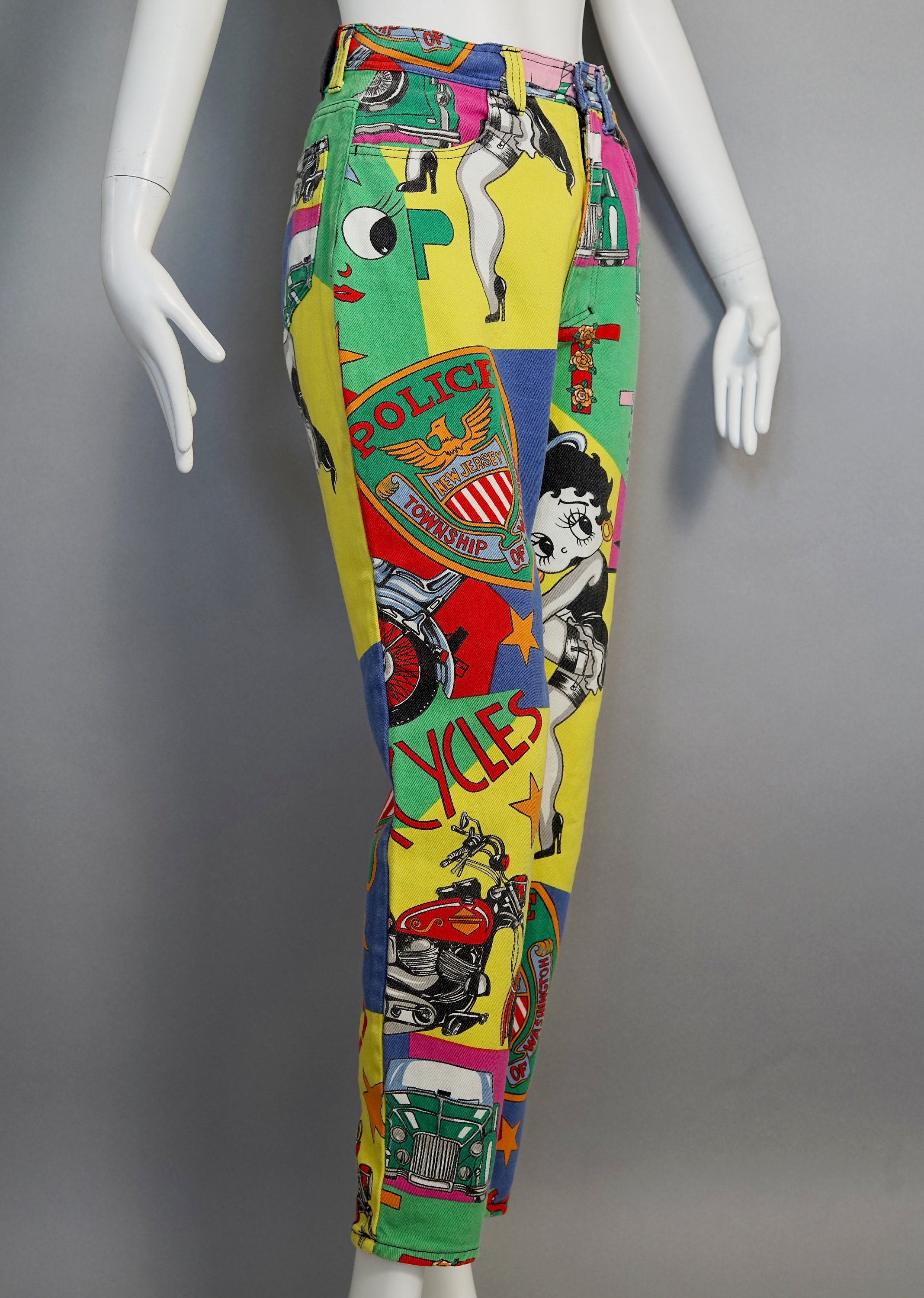 Vintage VERSACE Betty Boop Cartoon Print Pants Jeans Trousers
