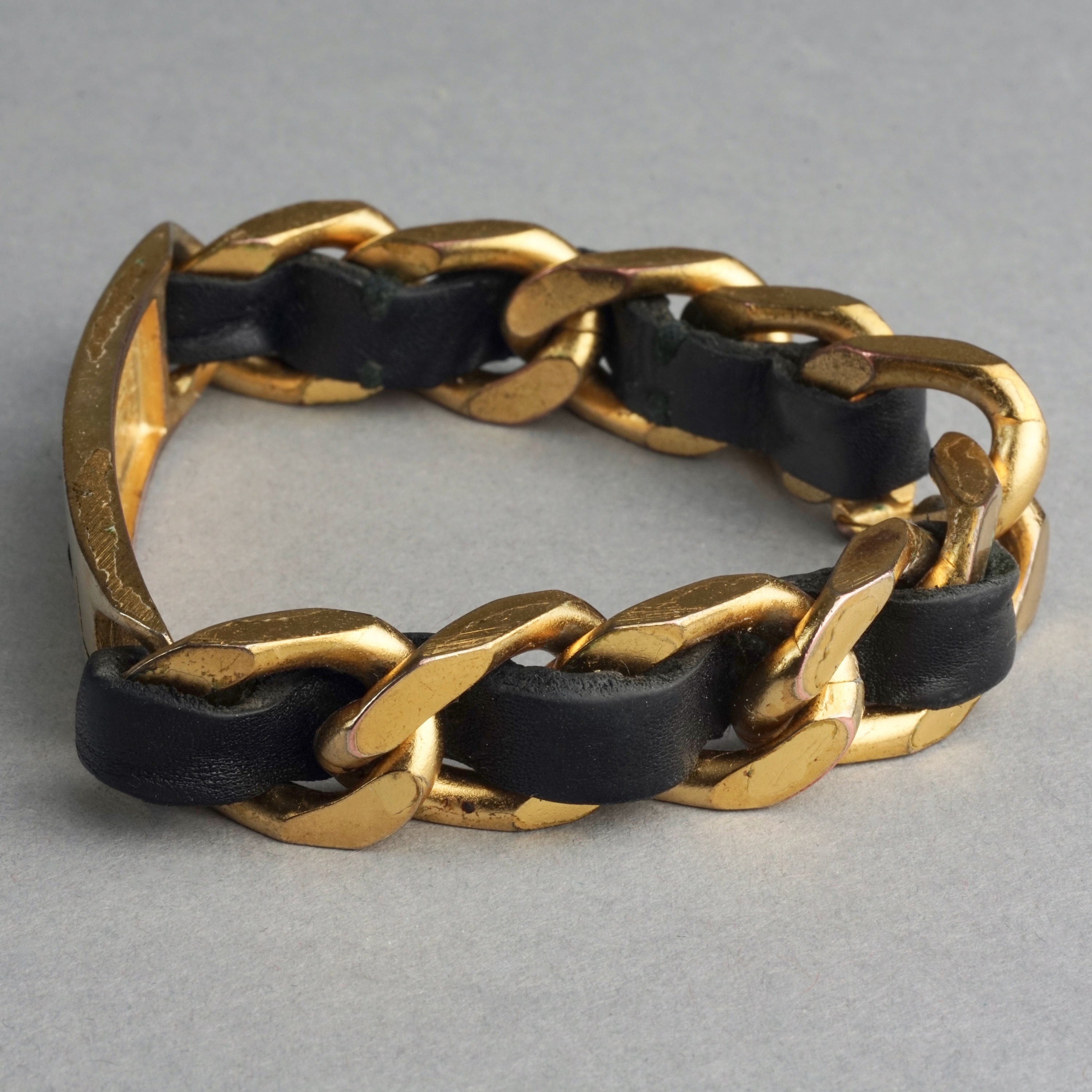 Vintage 1995 CHANEL ID Plate Leather Chain Bracelet - Etsy